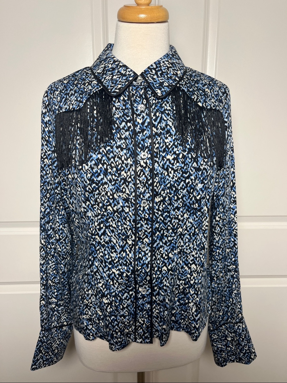 Idyllwind Top Womens Sz Small Brooks Button Down Fringe Long Sleeve Western Blue